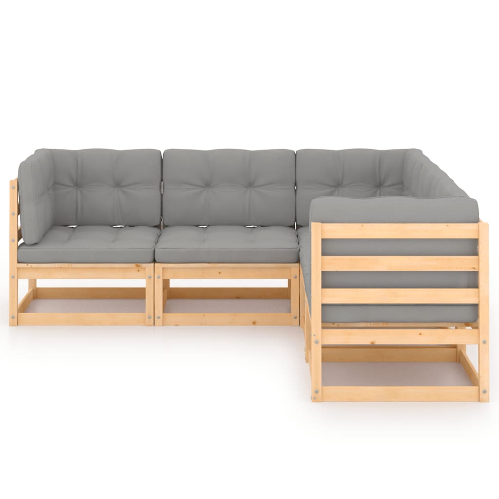 5-tlg. Garten-Lounge-Set mit Kissen Kiefer Massivholz